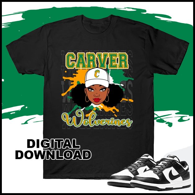 Carver High School Wolverines Brown Skin Girl - Instant Digital Download - Art by the Andersons