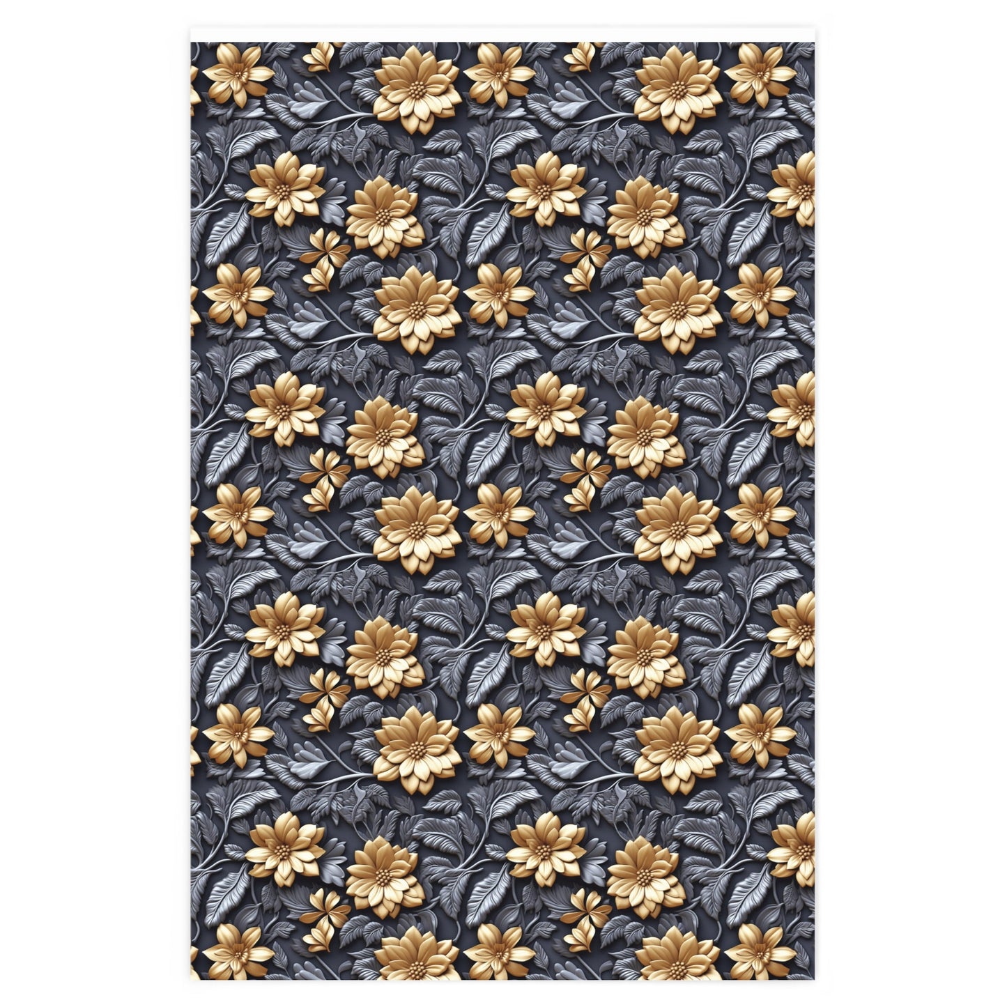 Charcoal and Gold Flower Wrapping Paper - Art by the Andersons