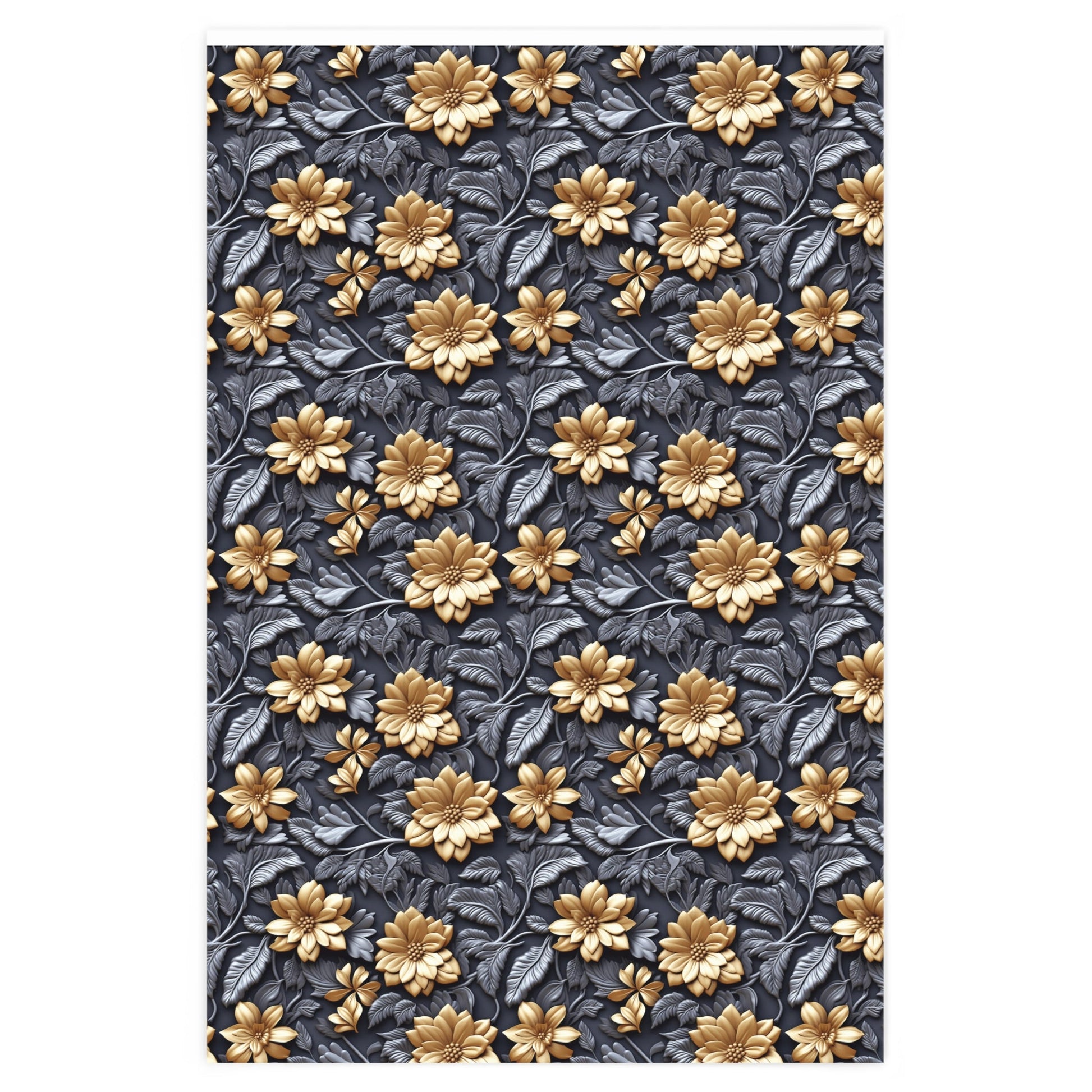 Charcoal and Gold Flower Wrapping Paper - Art by the Andersons