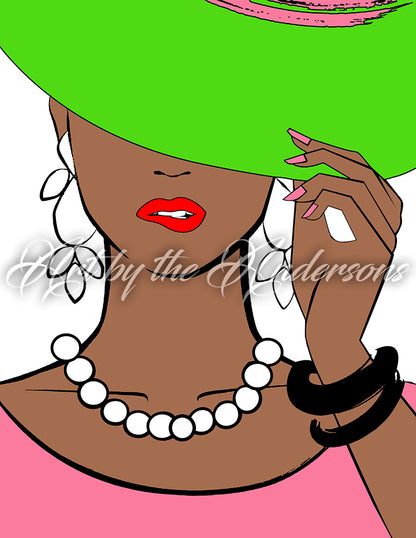 Haute Lady in Pink and Green inspired by Alpha Kappa Alpha | Wall Art